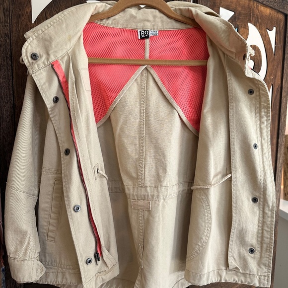 ROXY Juniors XL Khaki Tan Drawstring Waist Detachable Hood Jacket - Picture 3 of 6